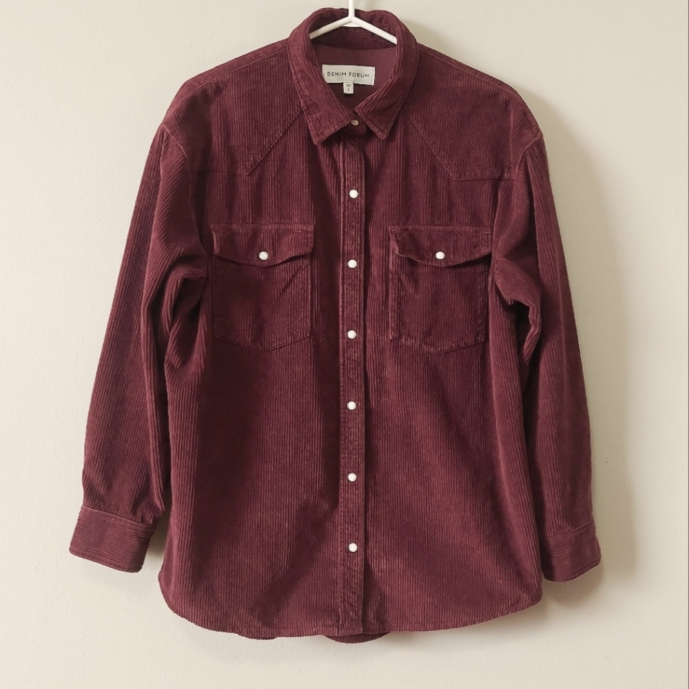 Denim Forum Nina Corduroy Shirt Size 2 90s Oversized Snap Button Up Shirt